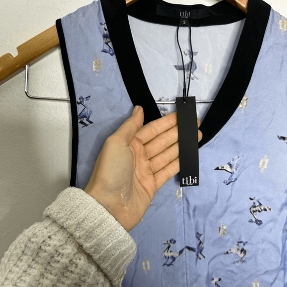 Tibi Blue Silk Pelican Bird Shorts Romper Light blue oversized womens US 2 NWT - Picture 6 of 8